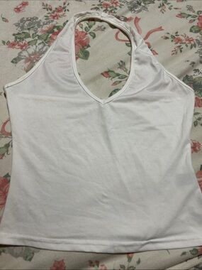 SHEIN White Halter V-Neck Tank Top